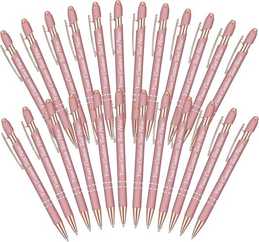 Personalized Ballpoint Pen 24pcs, Custom Pens Free Engraved Bulk with Name Logo, Soft Black Ink Stylus with Touch Metal Office, Gift for Anniversaries, Graduations, Birthdays