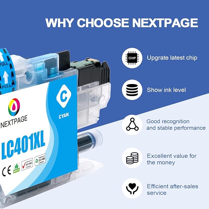 LC401XL MFC-J1010DW Ink Cartridges for Brother Printer LC401XL LC401 for MFC-J1010DW MFC-J1170DW MFC-J1012DW MFC-J1800DW MFC J1010DW - 4 Pack High Yields Black Cyan Magenta Yellow