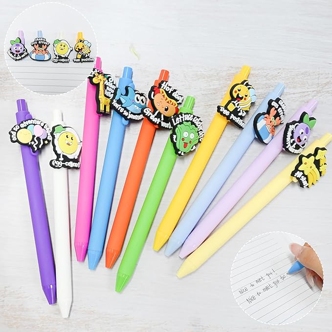 Phrase Pens 10Pcs Funny Cute Novelty Gel Pens Aesthetic kawaii Black Ink Pen Ballpoint Saying Word Animal Positive Pen Accessories Bulk Teacher Supplies Party Favor Back to School gifts for Girls