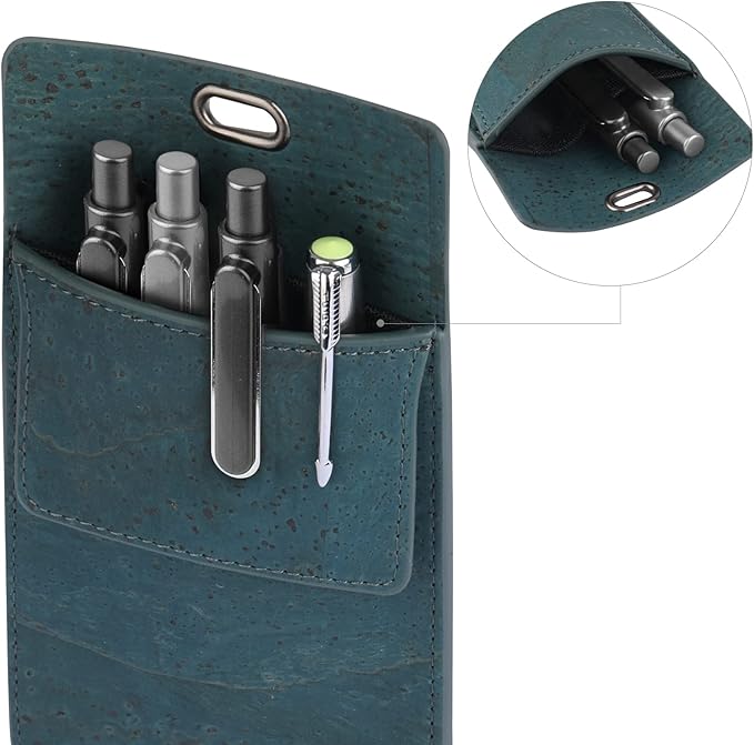 Premium Portuguese Cork Pocket Protector for Men | Multi-Use Pocket Protectors for Shirts and Lab Coats | For Pen, Pencils, Pointers, and More | 2 Pack of Blue Pocket Organizer Protectors