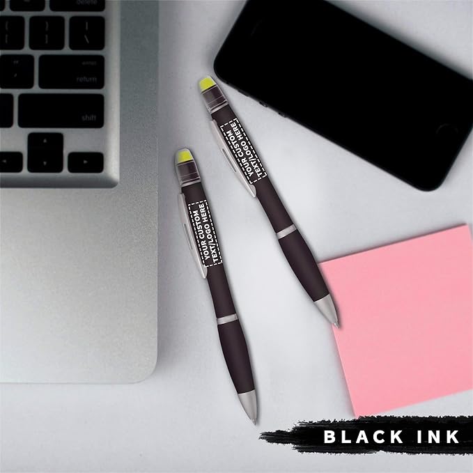 DISCOUNT PROMOS 50 Marathon Gel Highlighter Pens Pack - Customizable Text, Logo - Twist Mechanism, Ballpoint - Black