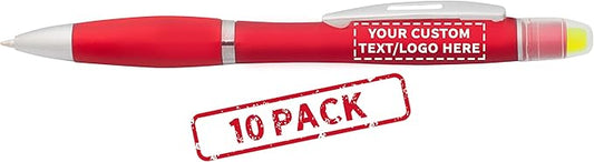 DISCOUNT PROMOS 10 Marathon Gel Highlighter Pens Pack - Customizable Text, Logo - Twist Mechanism, Ballpoint - Red