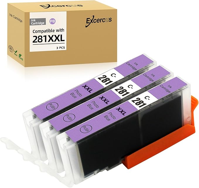 CLI-281 PB Photo Blue Ink Cartridge Replacement for Canon CLI-281XXL 281XXL 281 Ink cartridges Use for Canon PIXMA TS8120 TS8220 TS8320 TS8322 TS9120 Printers(3X CLI-281XXL Photo Blue)