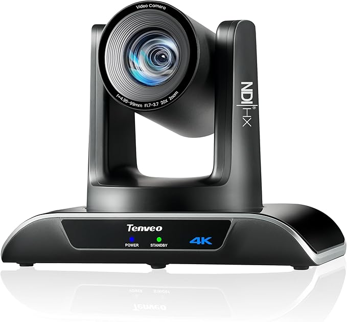 Tenveo 4K NDI PTZ Camera AI Humanoid & Face Auto-Tracking, HDMI/LAN/USB3.0 PoE PTZ Camera 20X Optical Zoom IP Live Streaming, for Church Services Worship Video Conference Live Streaming YouTube OBS