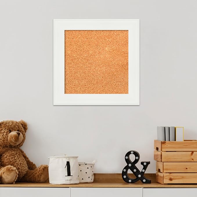 Amanti Art Natural Cork Board for Wall, 15x15 Vision Board with White Frame, X-Small Corkboard Office Decor for Home Organization, Casual Corkboard Pinboard to Display Items for Home Organization in