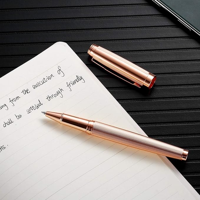 Rollerball Pen for Men Women Luxury Metal Executive Pens Home Office Use with Black Ink 0.7mm G2 (Nice Rosegold)