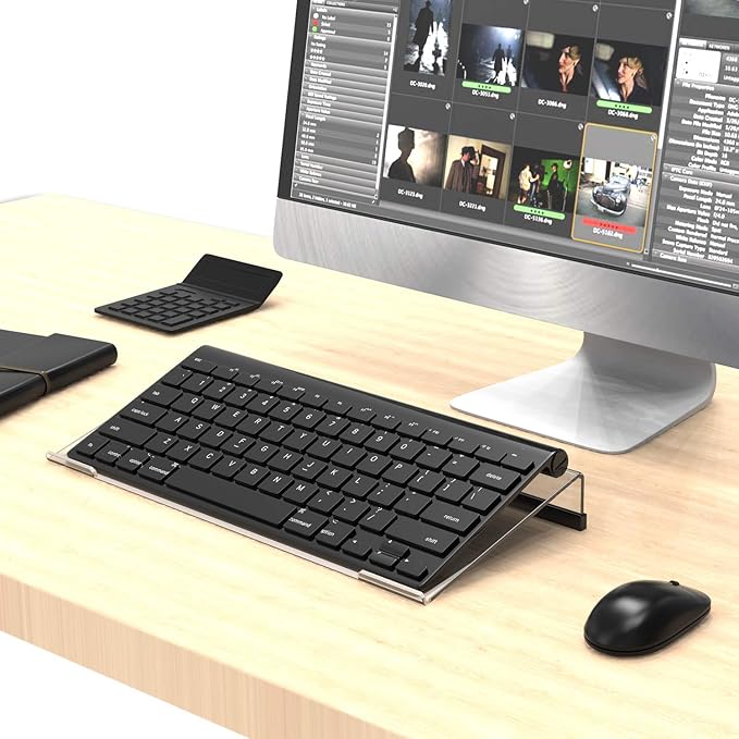 Mini Computer Keyboard Stand-11.8'' x 5.1''-Small Computer Keyboard Tray Acrylic Keyboard Holder for 78 Keys Universal Compact Keyboard, with Black Silicone Strip, Clear