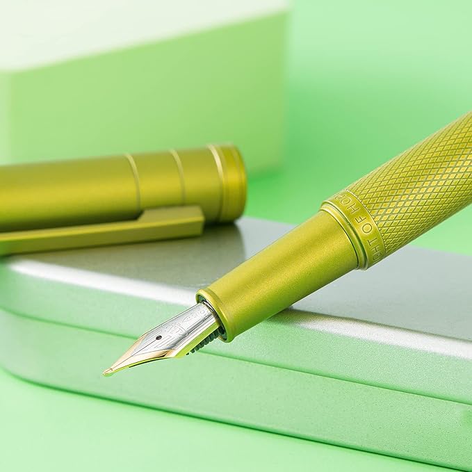 Hongdian 1851 Mustard Yellow Forest Fountain Pen Blade Nib Classic Design Calligraphy Pen with Converter and Metal Pen Case Set