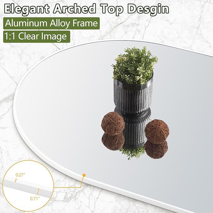 MELOMOIR 76"x34" Arched Oversized Mirror Full Length, Free Standing Leaning or Hanging, Thin Aluminum Frame, Tempered Glass, Suitable for Living Room Bedroom Cloakroom Hallway Home Gym, White