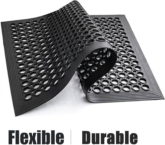 Out Door Rubber Floor Mats Anti Fatigue Restaurant Kitchen Rubber Drainage Mat Durable No Slip Bar Floor Mats Used for Indoor Outdoor Wet Area 24" x 36" Black