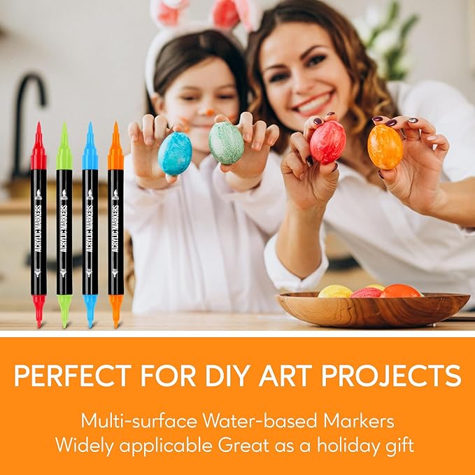 48 Colors Acrylic Paint Markers, Dual Tip with Fine Tip and Brush Tip Pens for Stone, Wood, Calligraphy, Canvas, Ceramic, Metal, Glass, Rock Painting, DIY Crafts