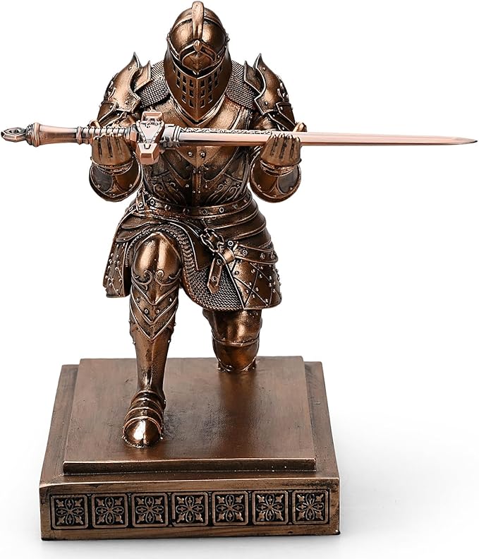 King's Guard Knight Pen Holder Pen Stand Desk Organizers and Accessories Resin Pencil Holder as Gift for Office and Home (Copper)