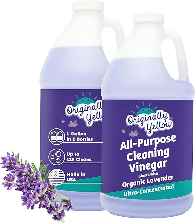 Originally Yellow Lavender Vinegar For Cleaning Purpose | USA Made All Purpose Cleaner | Use as a Floor, Glass, Kitchen, & Bathroom Cleaner | Plant Derived Vinegar 1 Gallon in 2 bottles | 128 Oz