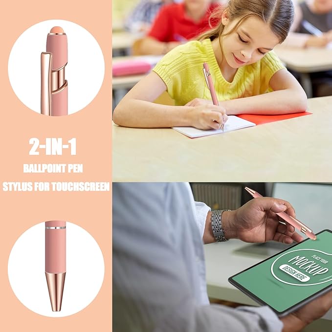 12 Pcs Blue Ink Ballpoint Pen with Stylus Tip, 1.0 mm Metal Pen Stylus Pen for Touch Screens, 2 in 1 Thank You Pen Gift for Friends, Colleagues, Coworker, Office, Family(Pink Rose Gold)