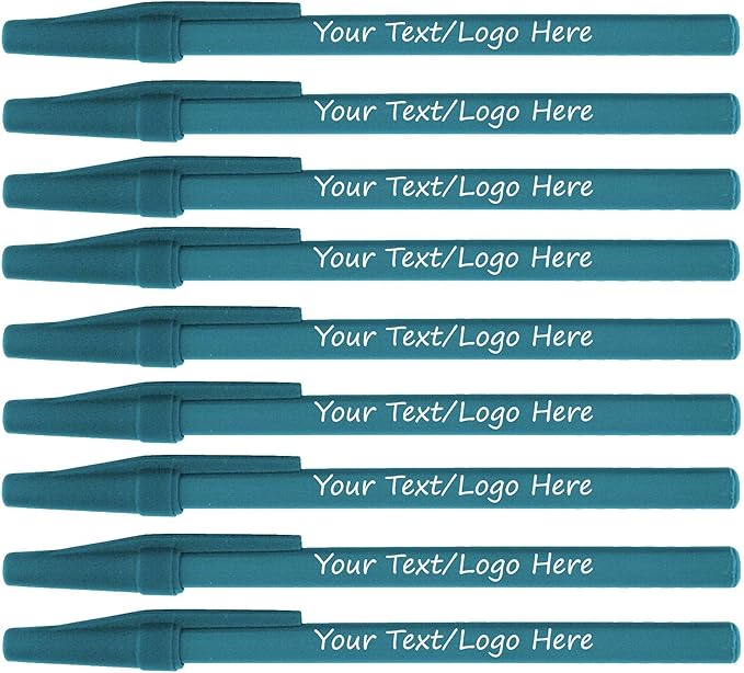 Personalized Stick Pens With your Custom Logo or Text-500 Pack Bulk-for Businesses, Parties, and Events, Custom Printed Slim Ballpoint Pens Colored with Cap, Teal, Black Ink