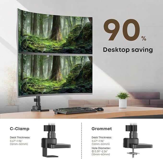 PUTORSEN 17-49 inch Premium Aluminum Heavy Duty Dual Monitor Arm for Ultrawide Screens up to 44lbs, Vertical Stacked Dual Monitor Desk Mount, Full Motion Dual Vertical Monitor Mount, VESA 75/100,Black
