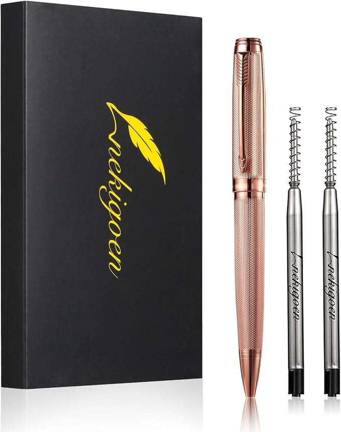 Ballpoint Pen with Gift Box for Men Women,Luxury Stainless Steel Retractable Pen Executive Home Office Use, and 2 Extra Refills Black Ink 1.0mm B2 (rose gold)