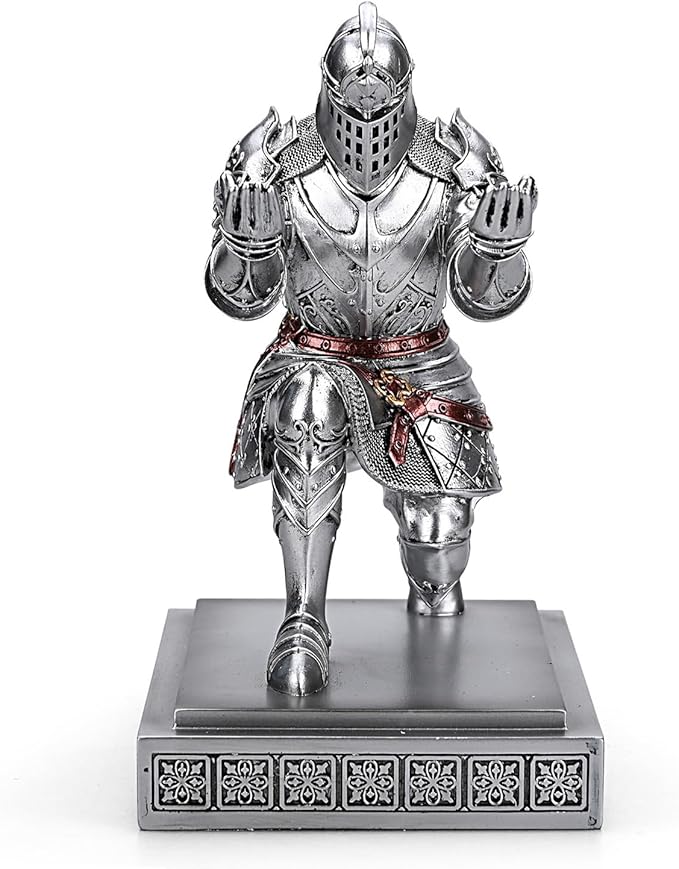 King's Guard Knight Pen Holder Pen Stand Desk Organizers and Accessories Resin Pencil Holder as Gift for Office and Home (Silver)
