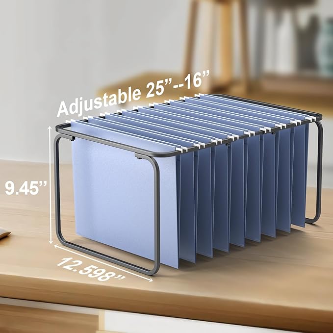 Legal/Letter Size Hanging File Folder Frame,Adjustable Length 16 to 25 inches,Heavy Duty Steel File Cabinet/Drawer Organizer Insert,Hanging Folder Holder for Desktop,12.598" W X 9.45" H,1 Pack