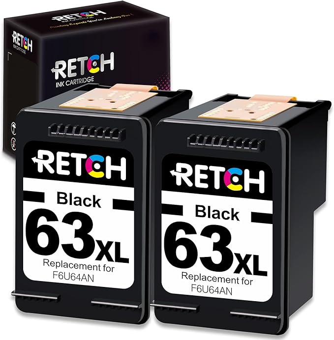 RETCH Remanufactured Ink Cartridges Replacement for HP 63XL F6U63AN for Envy 4520 4516 Officejet 5255 5258 5220 3830 4650 3831 3833 4655 DeskJet 1112 3630 3632 3633 3634 2130 2132 Inkjet Printer Tray