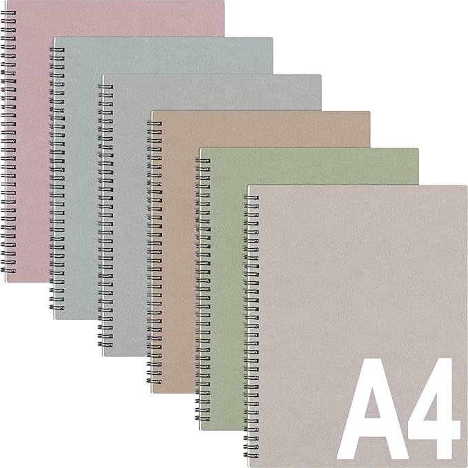 Glenmal 6 Pcs Spiral Notebook for Work A4 8.5 x 11'' College Ruled Spiral Journal Notebook Kraft Cover Ruled Paper, 120 Sheets 240 Pages for Office Study Supplies(Morandi Colors)