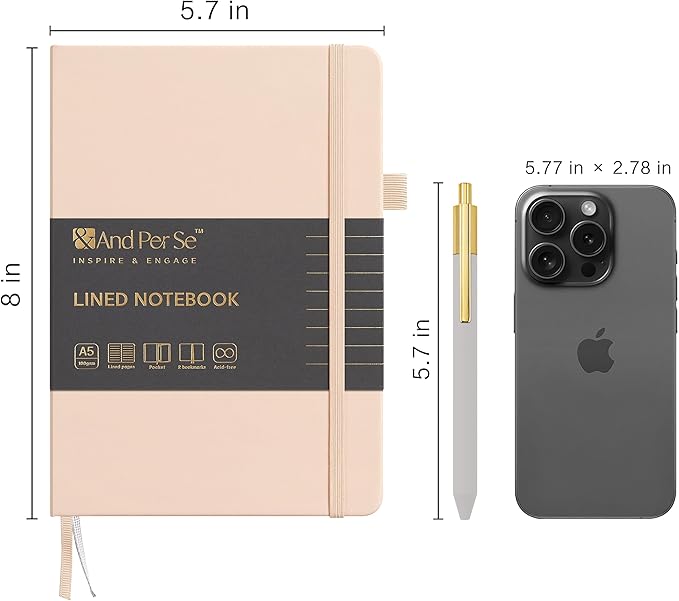 A5 Lined Leather Journal and Pen Set, Hardcover Notebook with Pen, 160 Pages 100gsm Thick Ruled Paper for for Women Men Work Business School or Home Writing, 5.7'' x 8'' (Light Apricot)