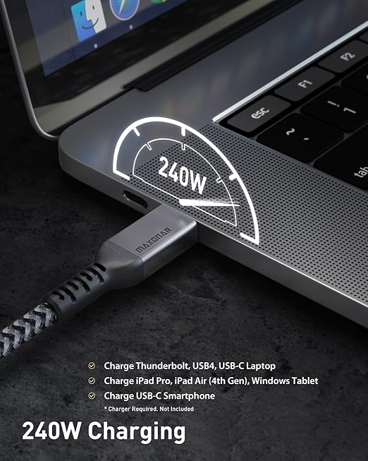 Maxonar 2 Packs 10FT Thunderbolt 4 Cable with 40Gbps Data Sync/240W Charging and 8K for Thunderbolt 4/3, USB4, and USB C Devices