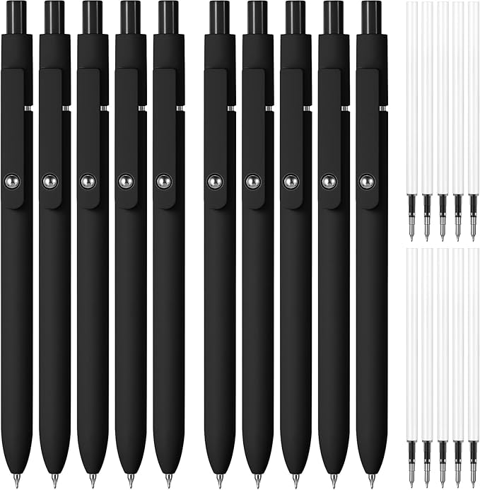 Thenshop Gel Ink Pen Retractable Ballpoint Pens with 0.5 mm Black Click Refill Smooth Writing Cute Quick Dry Fine Point Piloting Aesthetic(20 Pcs,Black Color)