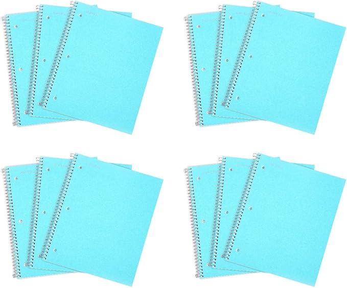 Mintra Office Durable Spiral Notebooks, 1 Subject, (Teal, College Ruled 12pk), 100 Sheets, Poly Pocket, Moisture Resistant Cover, School, Office, Business, Professional