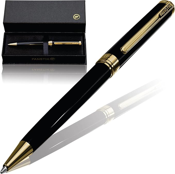 Black & Gold Luxury ballpoint Pen (Made In USA) fancy gift set for women, Real 24K Gold Plating, Professional executive pen gift set for men (Lux BallPoint Black-Gold)