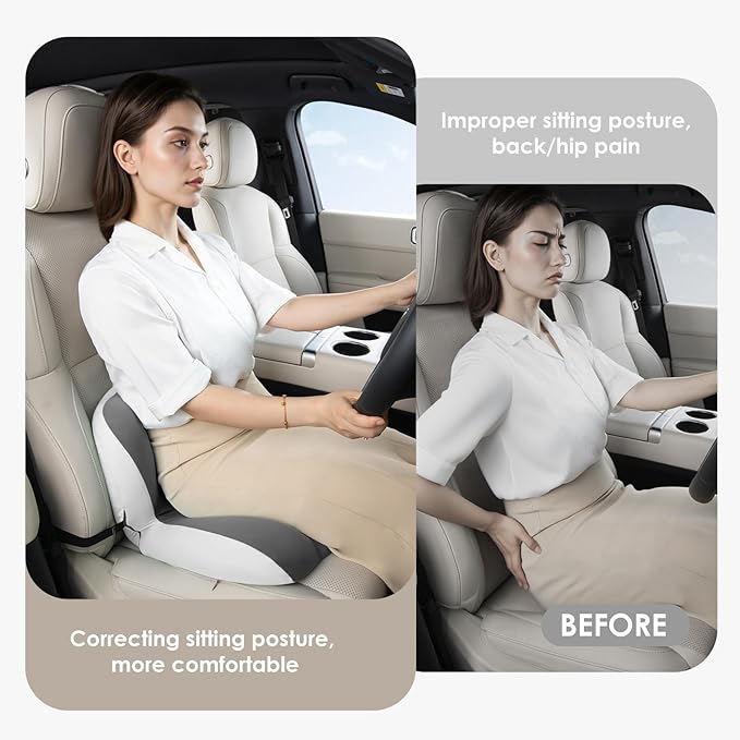 FLORICH Memory Foam Truck Seat Cushion with Adjustable Strap,Seat Cushion and Lumbar Support Pillow for Car Office Chair, Ergonomic Back Support & Sciatica Relief for Long Drives(Grey)