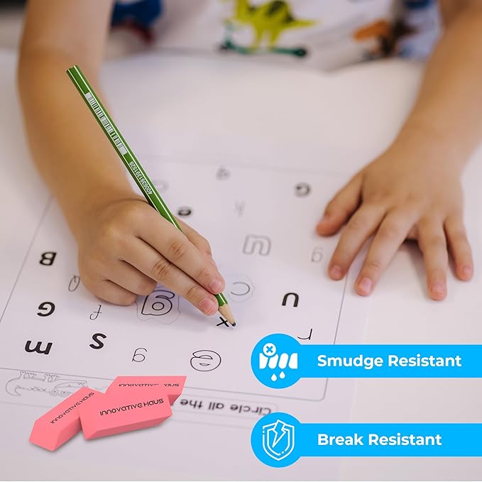 Innovative Haus Pink Erasers Bulk - Latex Free, Smudge Resistant Large Eraser. Big Size School Erasers for Kids in Bulk. Ideal for Students and Classrooms. Pack of 100