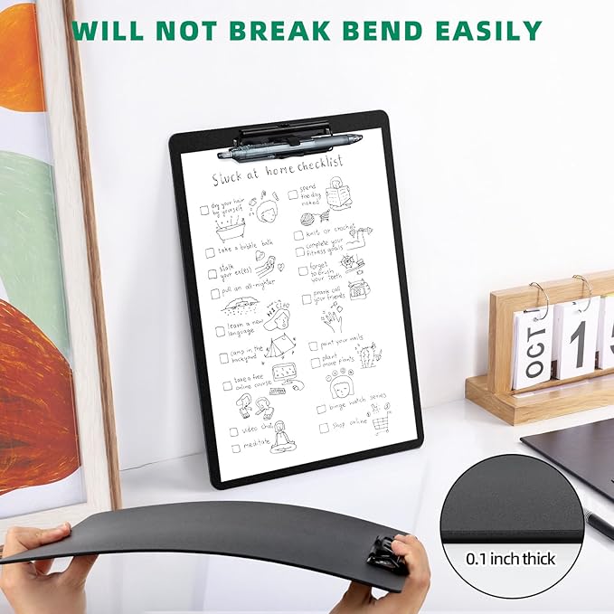 Black Clipboard with Pen Holder, Set of 6 Plastic Clipboard with Low Profile Metal Clip, Hanging Clip boards Holds 8.5x11 Inch Papers, Standard A4 Letter Size Clip Boards for Offices & School