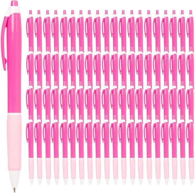 Simply Genius Pink Pens - 100 Count, Retractable Ballpoint, Black Ink - Pink Pens for Writing, Journaling, School & Office Supply