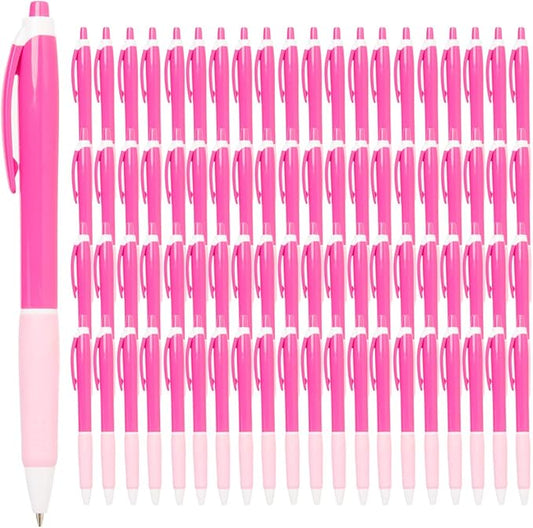Simply Genius Pink Pens - 100 Count, Retractable Ballpoint, Black Ink - Pink Pens for Writing, Journaling, School & Office Supply