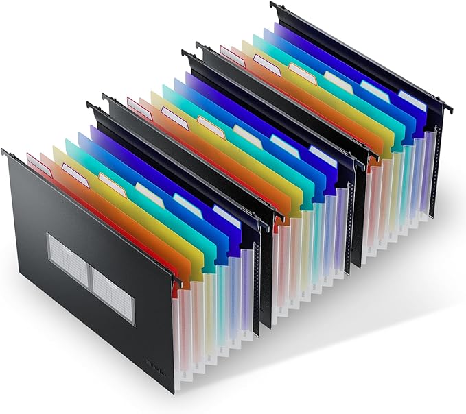 ThinkTex Plastic Expanding Hanging File Folders, 7 Innovative 1.2" Accordion Pockets, Large Capacity, Multi-Color Tabs, Legal Size for Filing Cabinet - 3 Packs