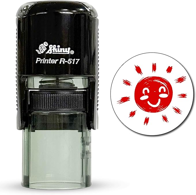 Shiny Sun Teacher Stamp, Round Self Inking Stamp for Classroom, Red Ink