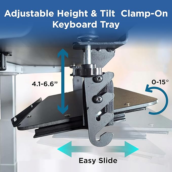 Kt4 Clamp on Keyboard Tray, Adjustable Slide Out Drawer for Desk, Height Tilt Adjustable Keyboard Holder, Under Desk Pull Out Tray (Black)