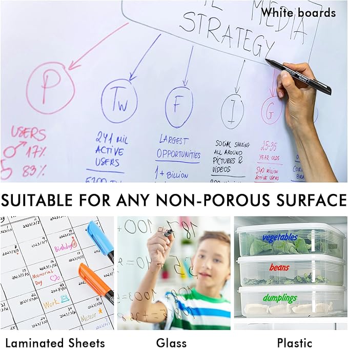 Shuttle Art Wet Erase Markers, 12 Colors 1mm Fine Tip Smudge-Free Markers, Use on Laminated Calendars,Overhead Projectors,Schedules,Whiteboards,Transparencies,Glass,Wipe with Water