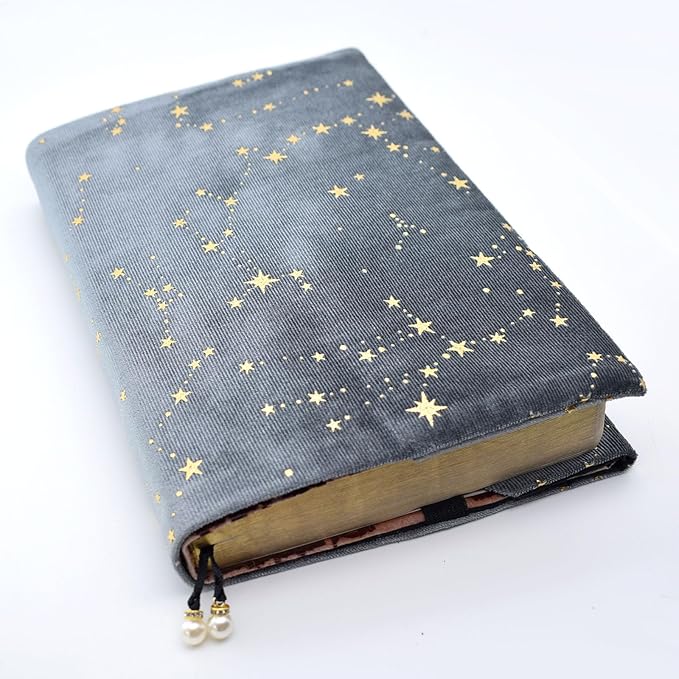 BLBMH Book Covers for Paperbacks Fit for 5.5x8.5 inch Adjustable Book Jacket for Women Book Lovers Gifts Soft Cloth Protector for Bible Novels Notebook Journal - Stars Grey 8.5in