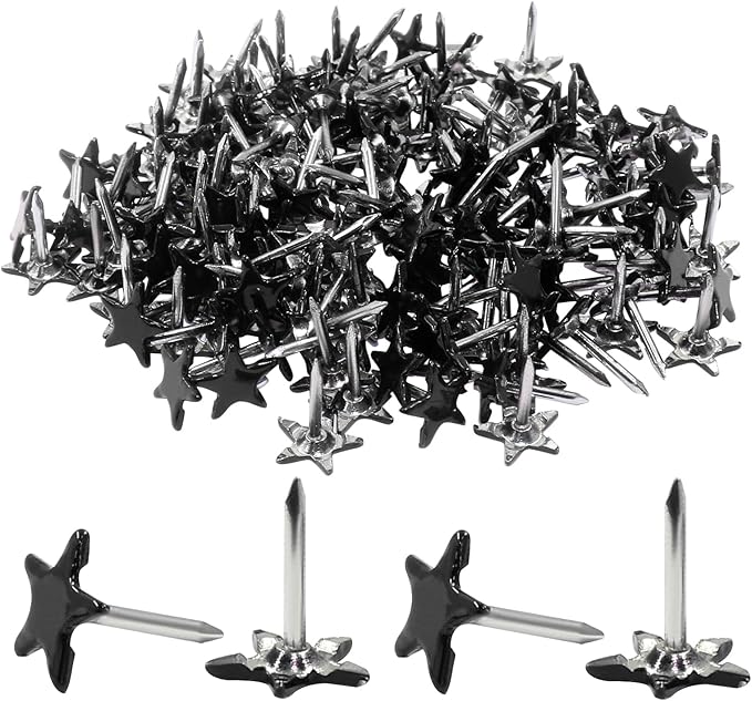 Piutouyar 150 Pcs Star Push Pins, Black Upholstery Tacks Star Shaped Decorative Thumb Tacks Metal Upholstery Pins for Upholstered Furniture Cork Board DIY Projects or Home Decor 11 x 13mm