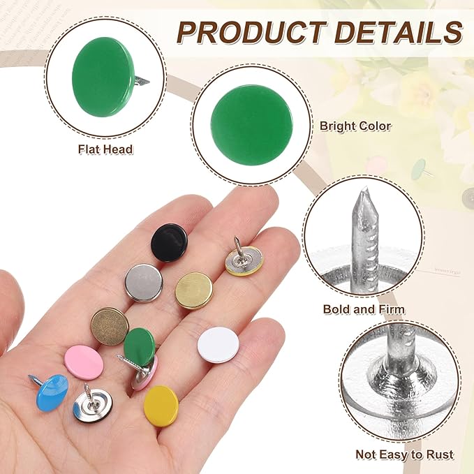 uxcell 150Pcs Upholstery Tacks, 11mmx10mm Flat Head Thumb Tack Decorative Furniture Nails Push Pins for Furniture Sofa Headboards, Green