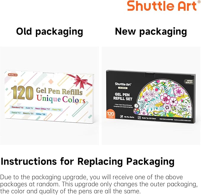 Gel Pen Refills, Shuttle Art 120 Colors (No Duplicates) Gel Pen Refills, 7 Color Types for Kids Adults Coloring Books Drawing Doodling Crafts Scrapbooking Journaling