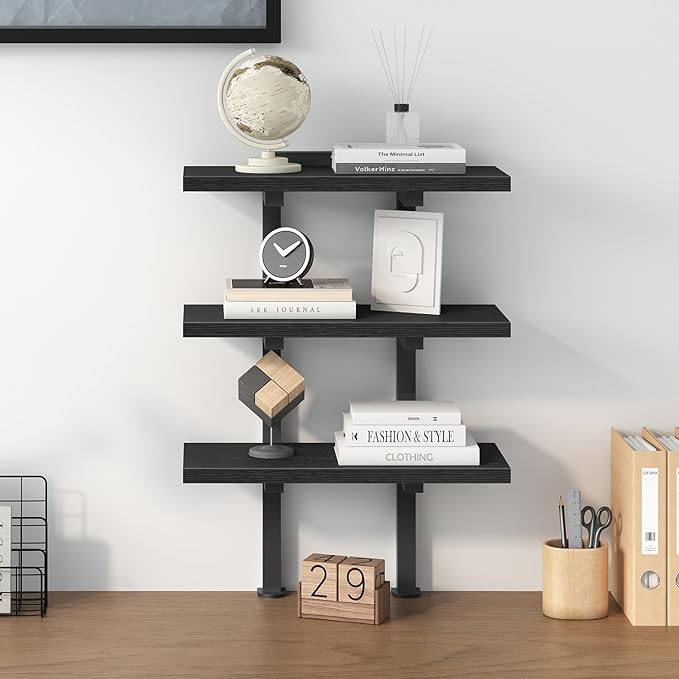 Clamp On Desk Organizer, 3-Tier Desktop Bookshelf, Adjustable Desk Storage Shelf, Metal Frame, for Office, Study and Game Room, Black DSBK3601