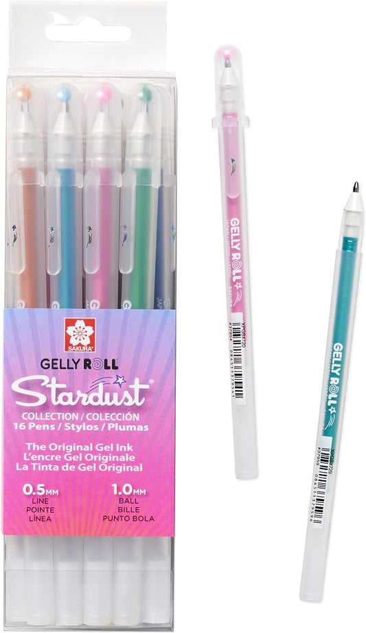 SAKURA Gelly Roll Stardust Glitter Gel Pens - Bold Point Ink Pen for Lettering, Drawing, Invitations, & Stationery - Assorted Colored Ink - Bold Line - 16 Pack