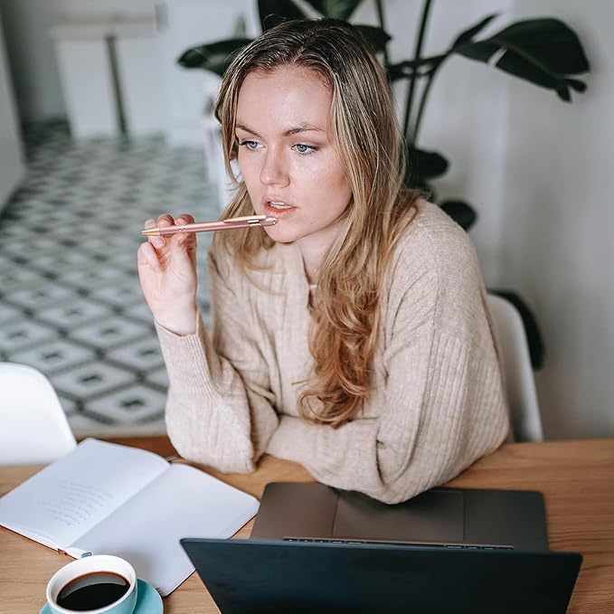 Aozora 9 Pack Ballpoint Pens Smooth Writing 2-in-1 Stylus Retractable Ballpoint Pen with Stylus tip, Office Decor Metal Stylus Pen for Touch Screens, 1.0 mm Black Ink (Rose Gold)