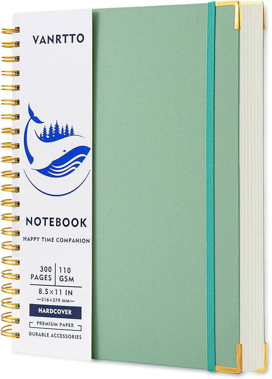 Spiral Notebook, Hardcover 8.5 x 11 IN College Ruled Notebooks, 300 Pages Notebooks for Work and School, 110 GSM Thick Papers Journals for Writing, Office Supplies for Women and Men Green