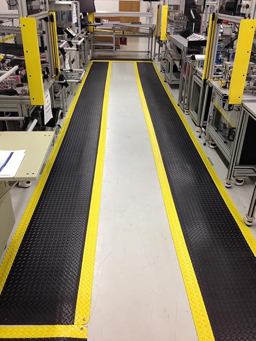 Wearwell 414.1516x2x8BYL Diamond-Plate SpongeCote UltraSoft Mat, 8' Length x 2' Width x 15/16" Thick, Black with Yellow