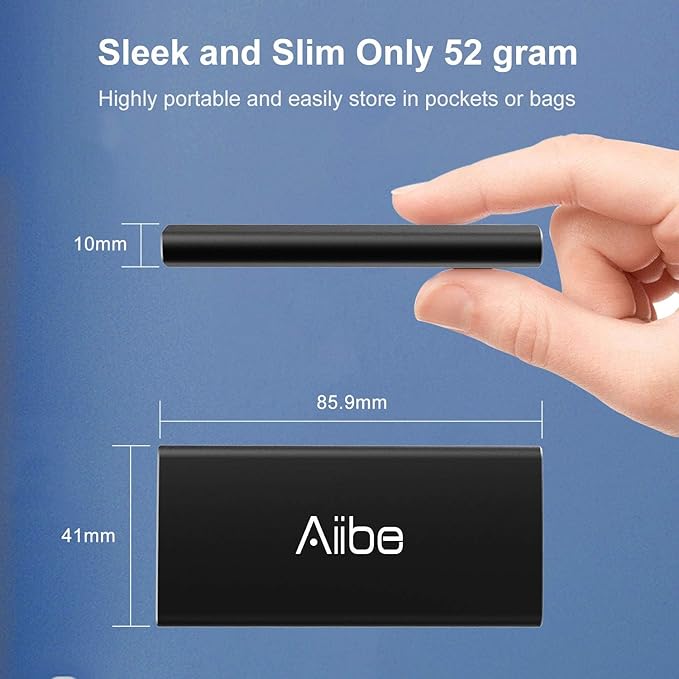 Aiibe External SSD 256GB External Hard Drive USB C Portable SSD, Up to 500MB/s, USB 3.1, External Solid State Drive 256GB for Laptop, Mac, PS4 (Black)