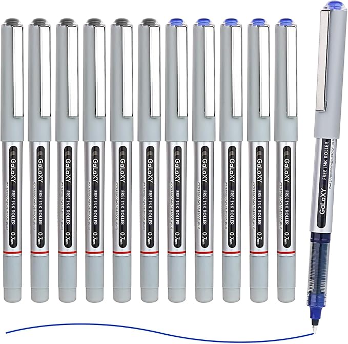 EYEYE Rollerball Pens 12 Pack 6 Black 6 Blue 0.7mm Medium Point Fine Tip Pens Quick Dry Liquid Ink Pens Smooth Writing for Journaling Office School Note Taking Supplies